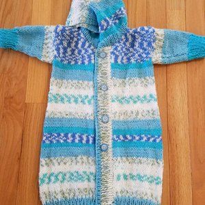 NEW Hand Knit Baby Girl Bunting w/ Hood Sz 0-3 M